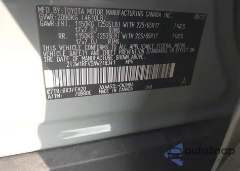 2022 Toyota Rav4 Xle z USA, uszkodzony, nr VIN 2T3W1RFV5NW218341